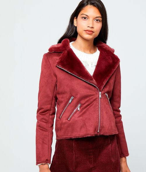 Blouson biker fourr&eacute; noir.