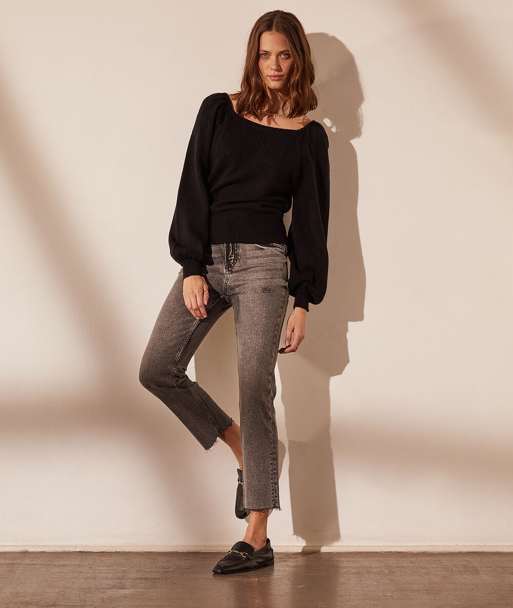 Rechte jeans met gebleekt effect antraciet.