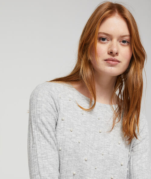 Corduroy t-shirt met parels licht gem&ecirc;leerd grijs.