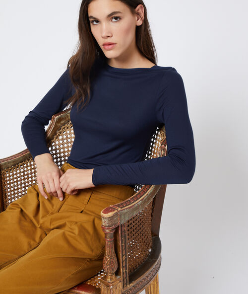 T-shirt &agrave; manches longues marine.