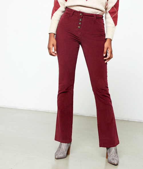 Pantalon flare effet velours bordeaux.