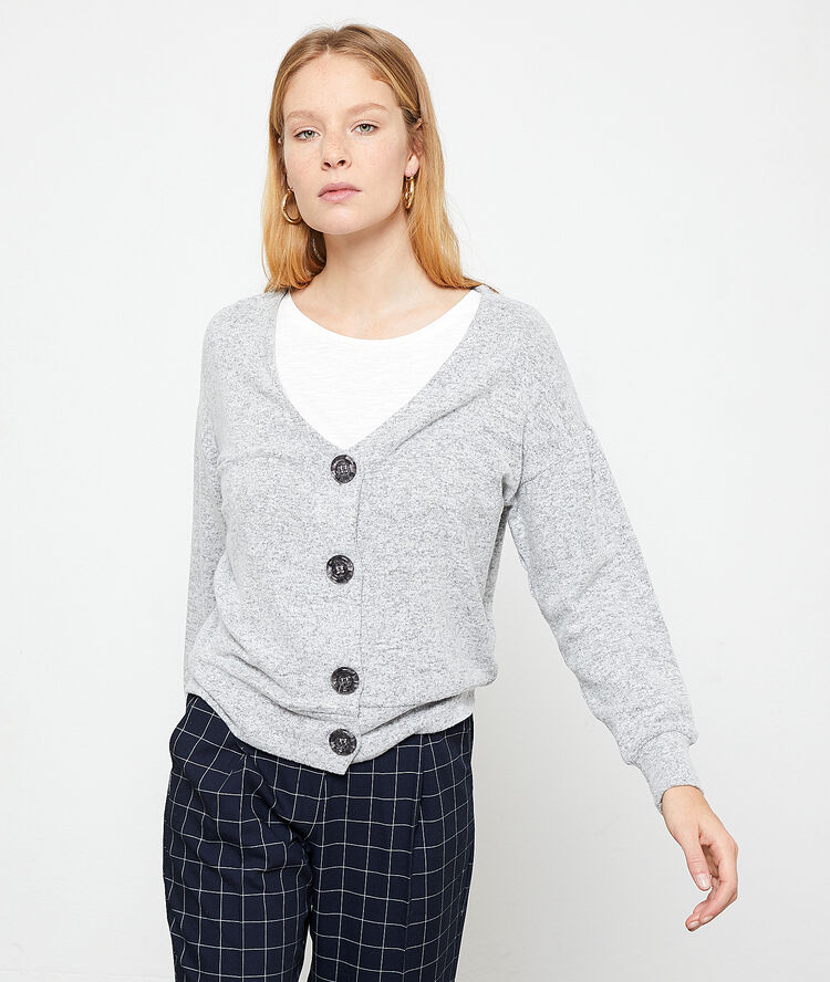 Gilet en maille fine gris chine moyen.