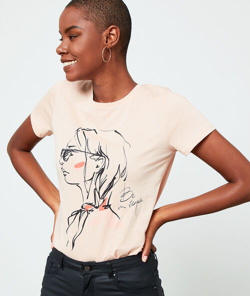 T-shirt van biologisch katoen met zeefdruk nude.