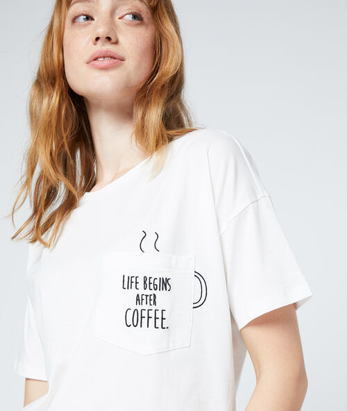T-shirt "life begins after coffee" en coton ecru.