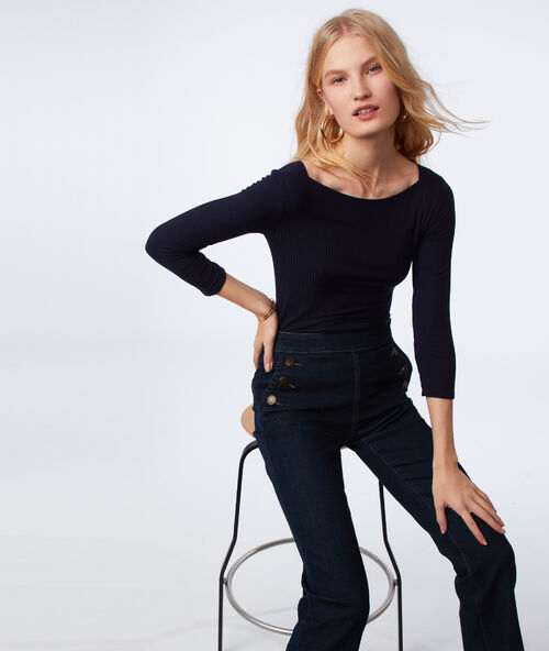 Corduroy t-shirt met driekwartsmouwen blauw.