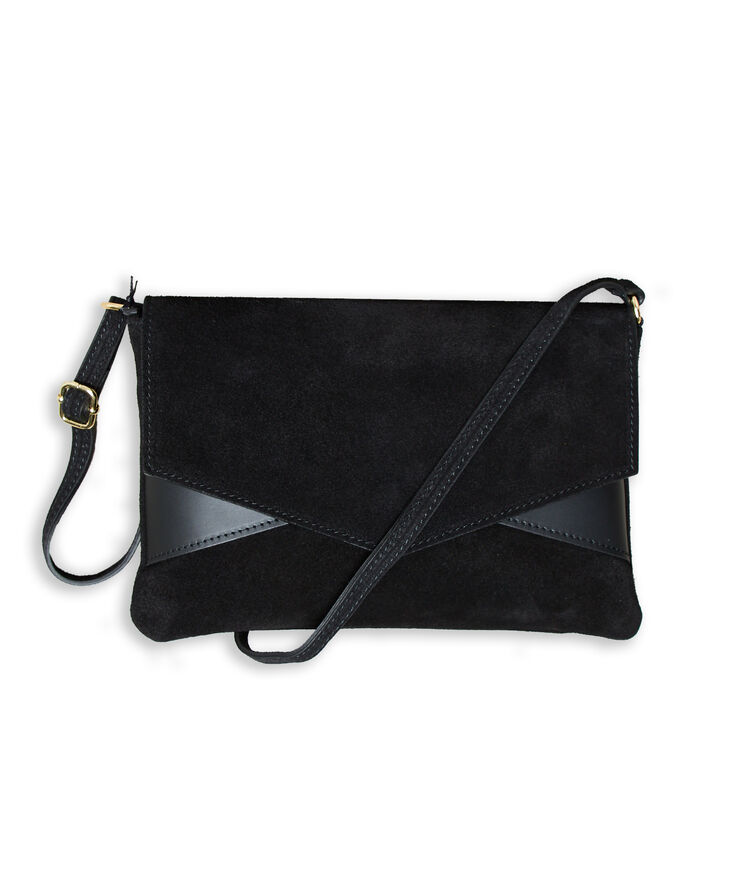 Sac pochette effet daim noir.