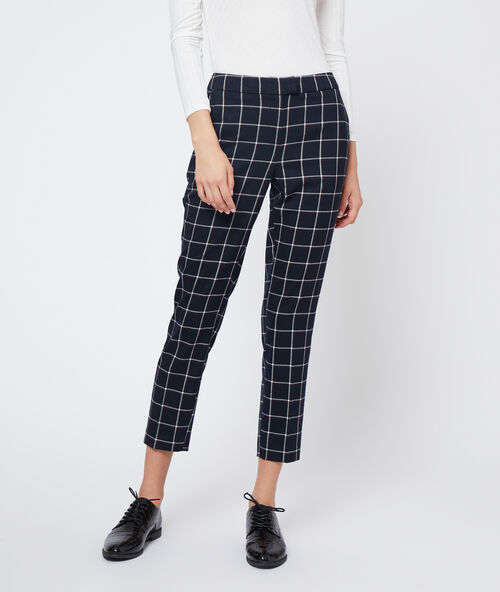 Geruite sigarettenbroek marine.