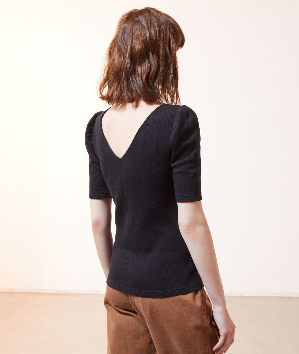 Top col v 2 en 1 - brassière intégrée noir.
