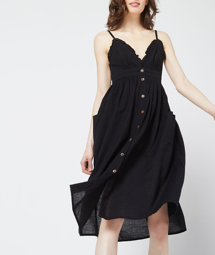 Katoenen Midi Jurk Met Knopen Noir Etam