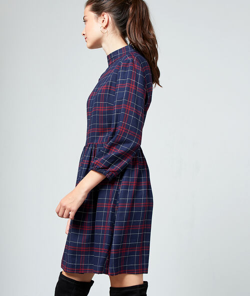 Robe dos nou&eacute; &agrave; carreaux marine.
