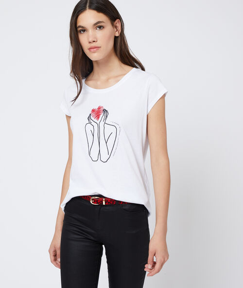 T-shirt met borduursel ecru.