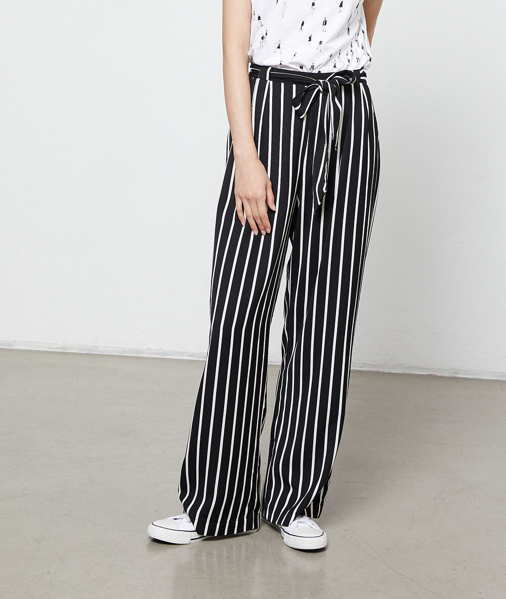 Pantalon large à rayures noir.