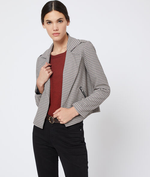 Bikerjack met pied-de-poule motief zwart.