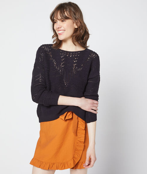 Kabeltrui met oversized knit zwart.