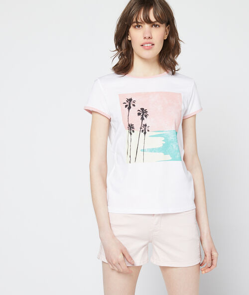 T-shirt met beachprint wit.