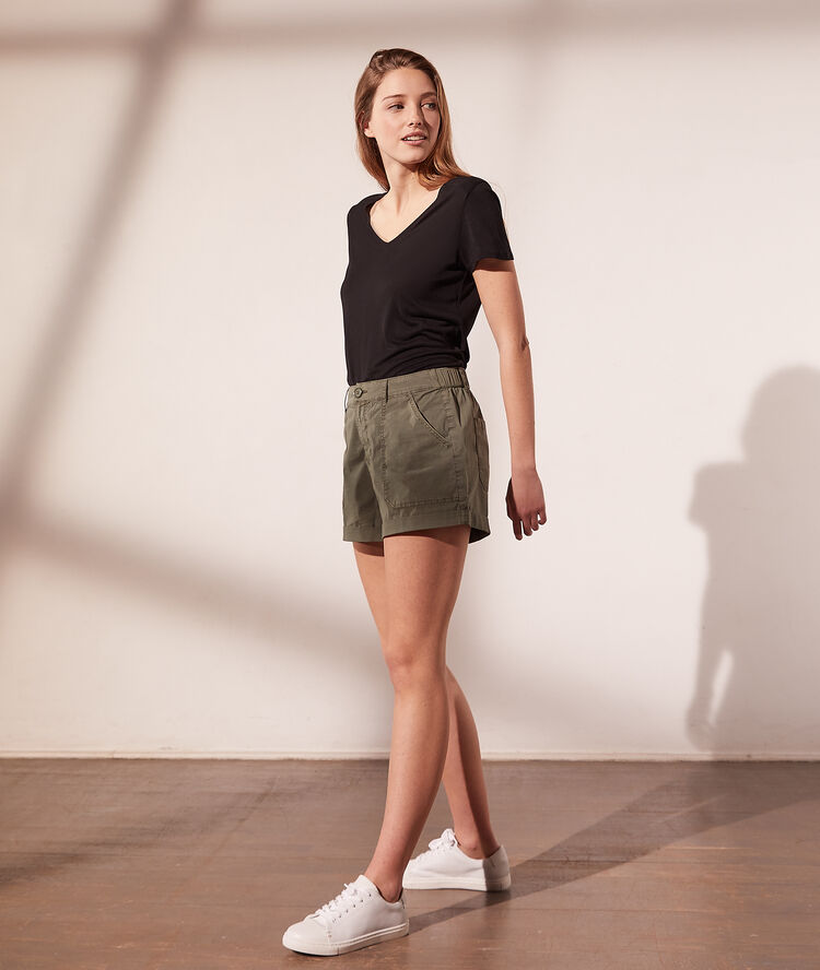 T-shirt col v zwart.