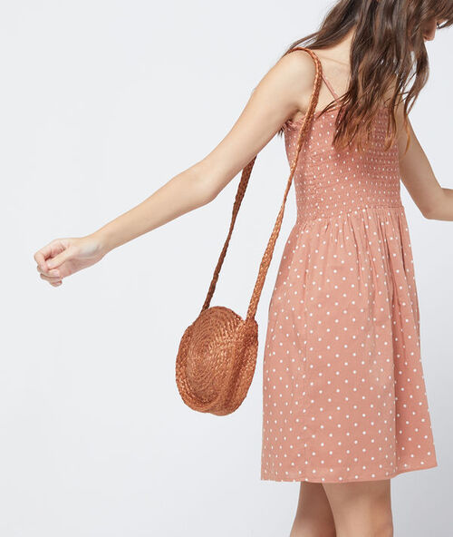 Robe bustier froncée à pois 100% coton orge.