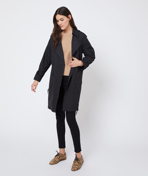 Trenchcoat met riem zwart.