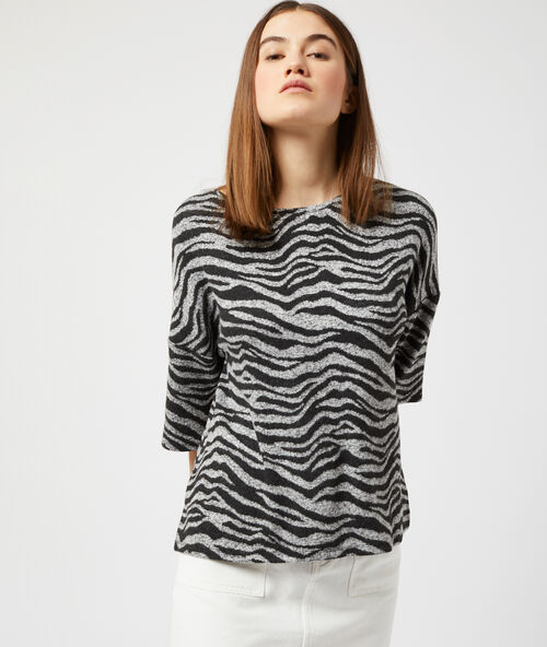 T-shirt in zachte mesh met zebraprint medium gem&ecirc;leerd grijs.