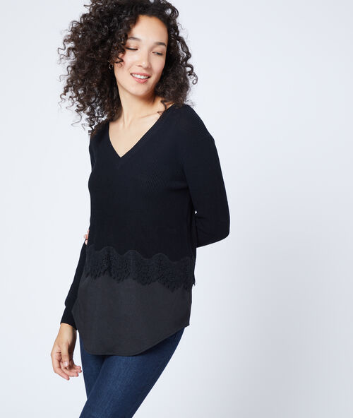 Trui in guipurekant zwart.