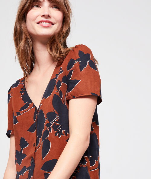 Blouse met print kastanje.