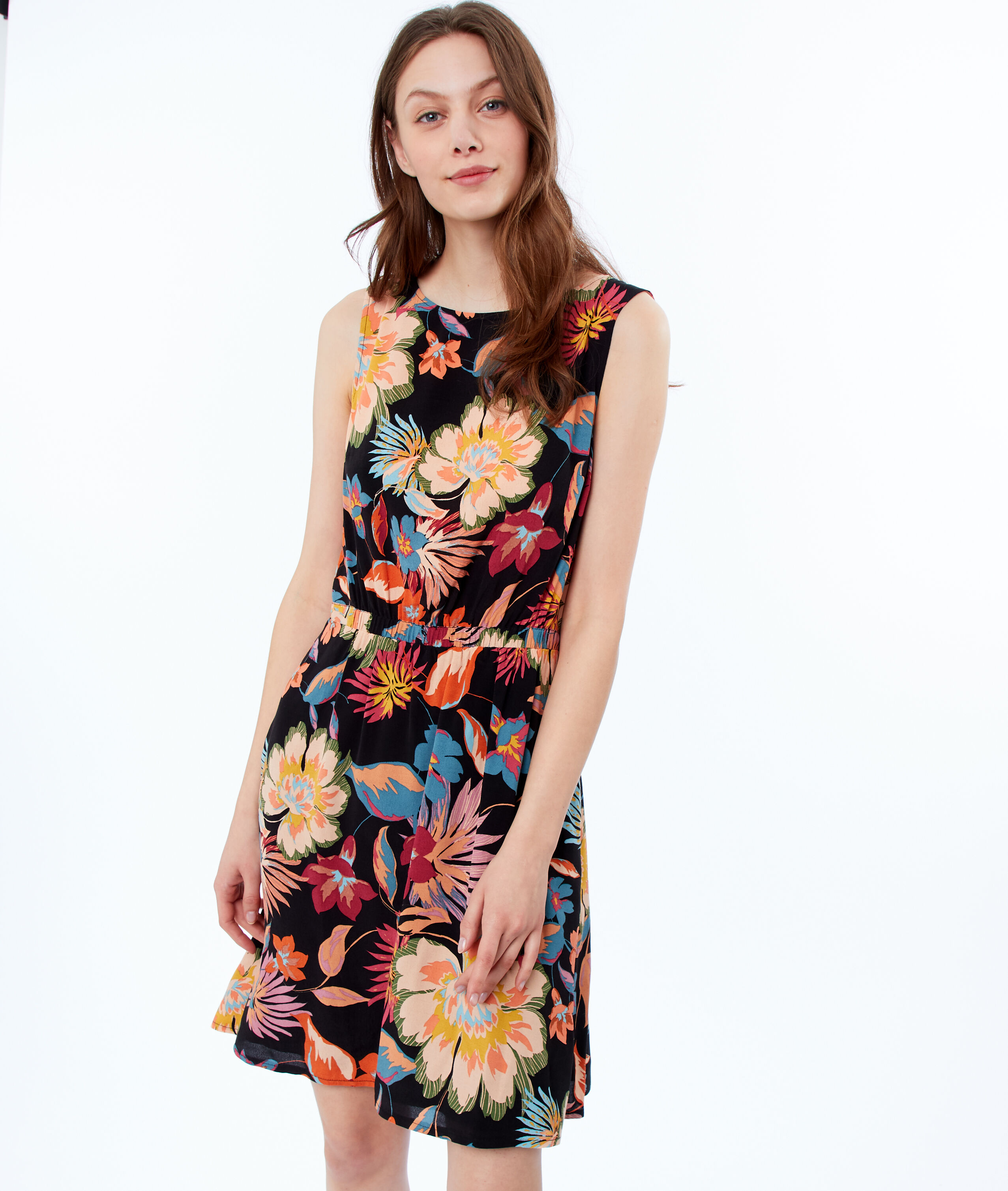 Dos Floranne Noir Décolleté Etam Robe Imprimée Fleurs Thdcsqr