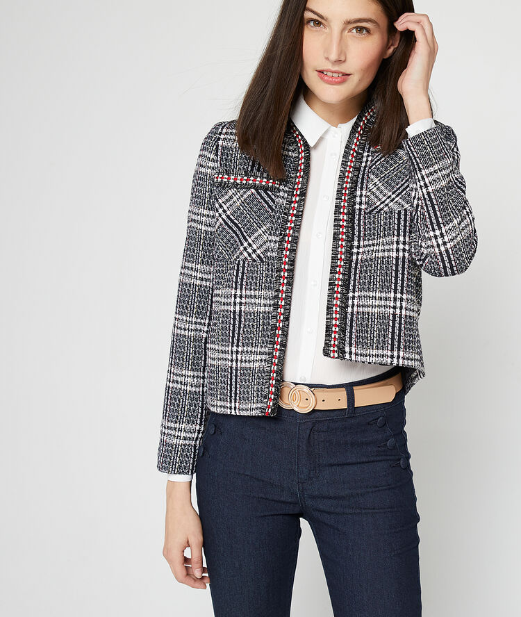 Colbert met tweed-effect zwart.
