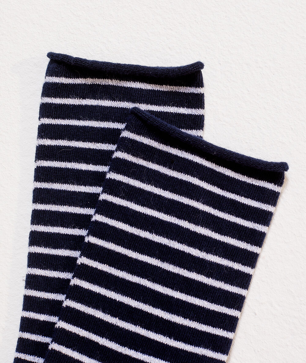 Gestreepte sokken marineblauw.