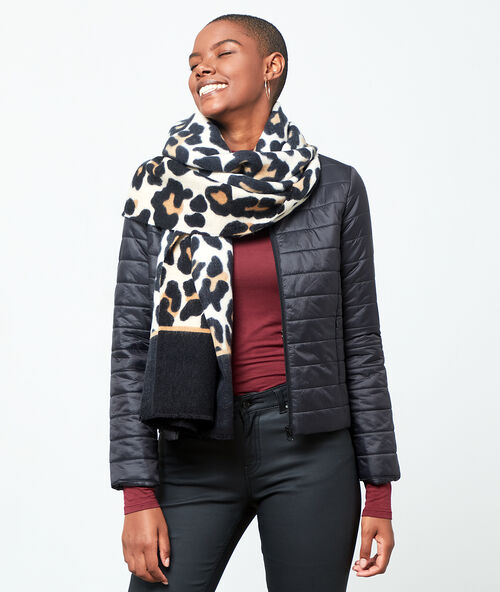 &Eacute;charpe plaid &agrave; imprim&eacute; l&eacute;opard noir.