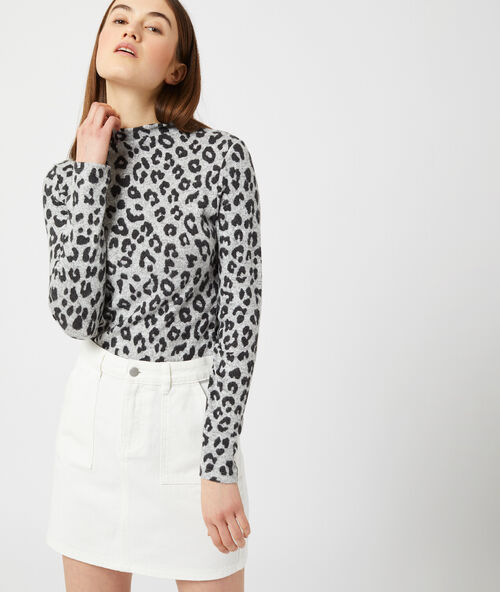 Top maille douce &agrave; imprim&eacute; l&eacute;opard gris chin&eacute; moyen.