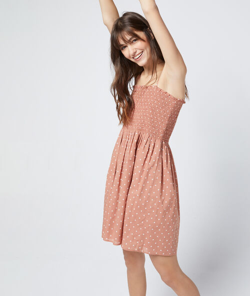 Robe bustier froncée à pois 100% coton orge.