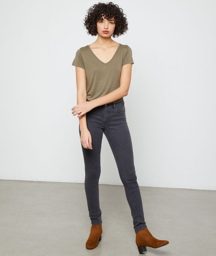 T-shirt met v-hals fel kaki.