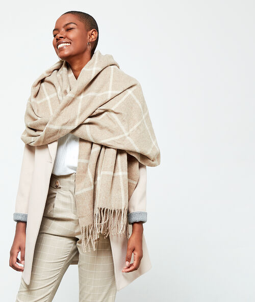 &Eacute;charpe plaid &agrave; carreaux creme.