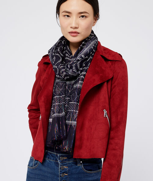Foulard imprim&eacute; &agrave; fils m&eacute;tallis&eacute;s marine.