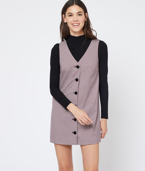 Robe salopette &agrave; motifs pied de poule marine.