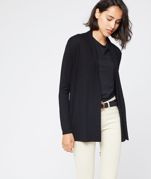 Fijn gebreid vest met sjaalkraag zwart.