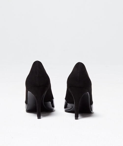 Escarpins vernis bi-mati&egrave;re noir.