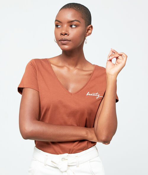 Geborduurd t-shirt 'beauty' savanna.