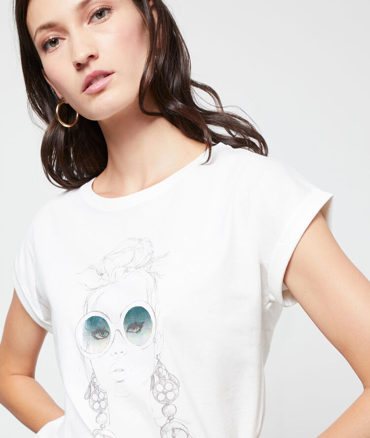 T-shirt met zeefdruk in biokatoen wit.