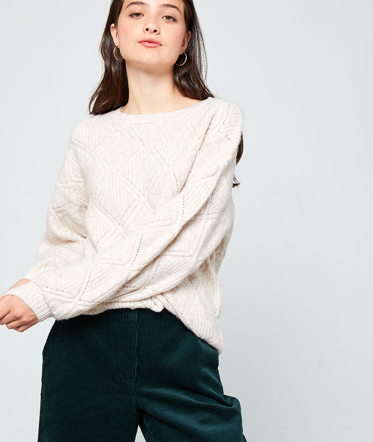 Grof gebreide trui grijs beige.