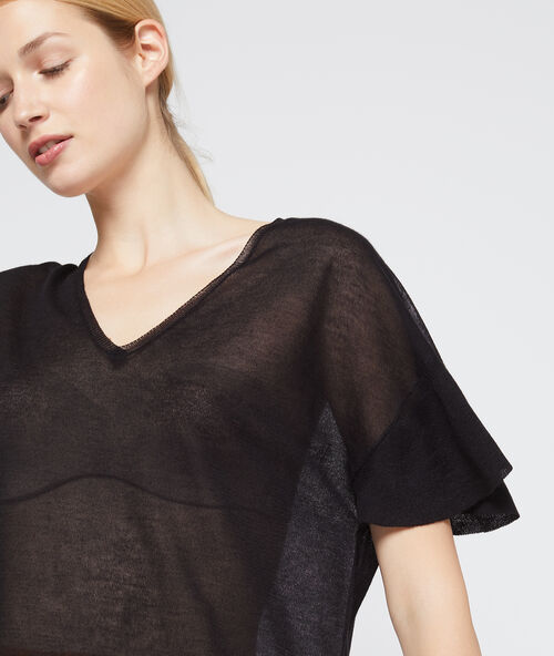 T-shirt effet transparent en maille fine noir.
