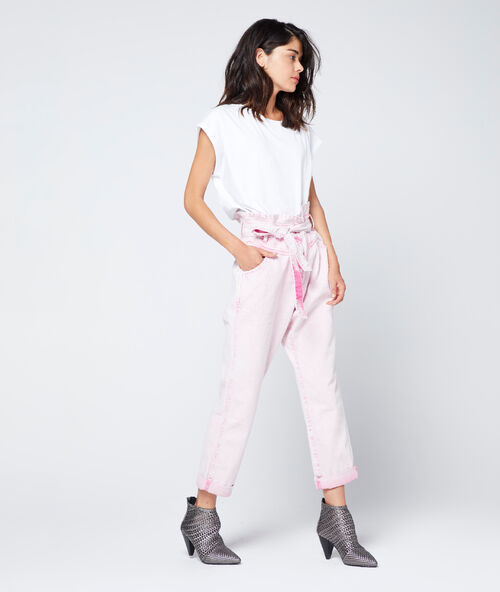 Paperbag broek met afgewassen effect roze.