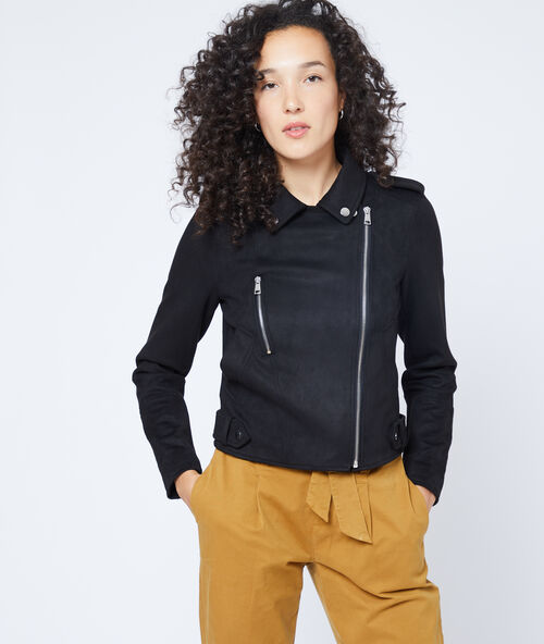 Bikerjack met su&egrave;de-effect zwart.