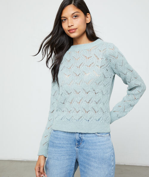 Pull ajour&eacute; en grosse maille sauge.