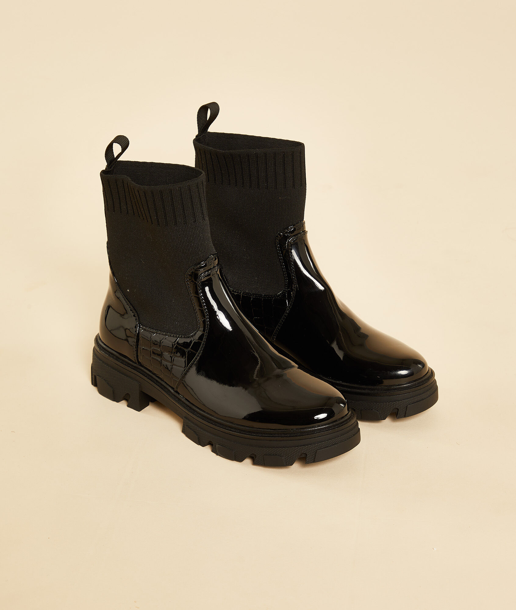 Bottines effet ciré - BIKY - NOIR - ETAM