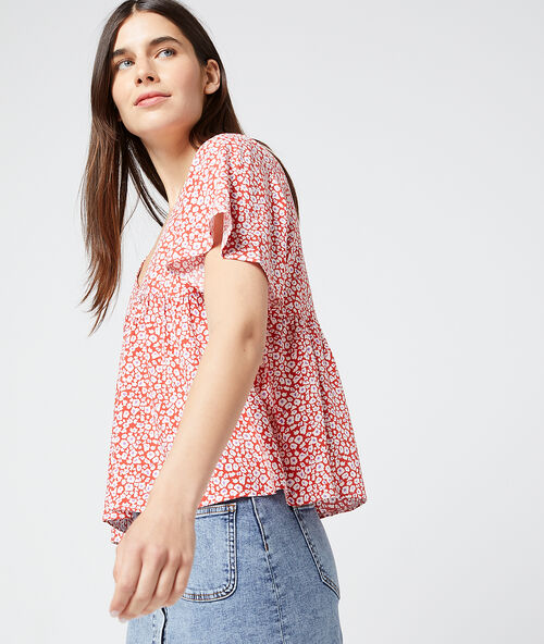 Blouse met bloemenprint karmijn.