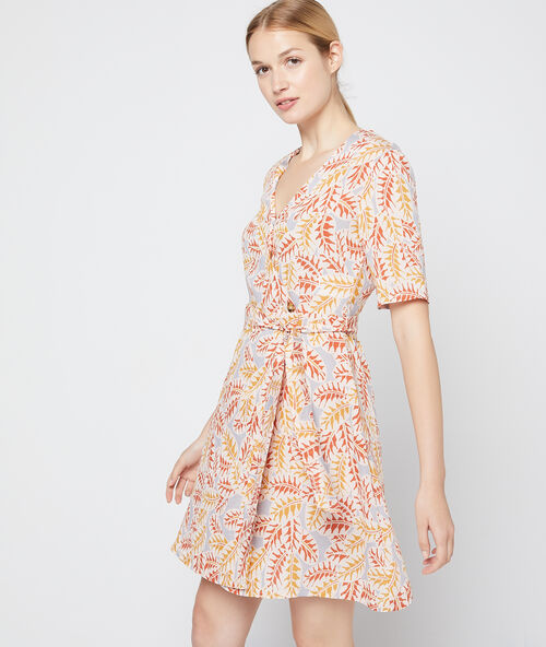 Robe cache-coeur &agrave; nouer ecru.