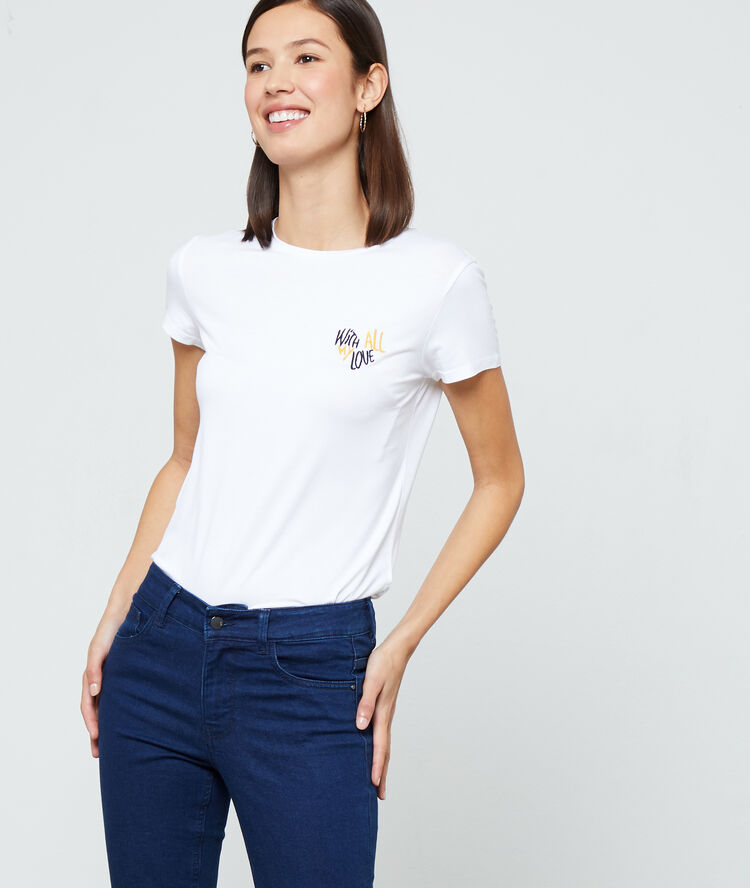Geborduurd t-shirt 'with all my love' ecru.