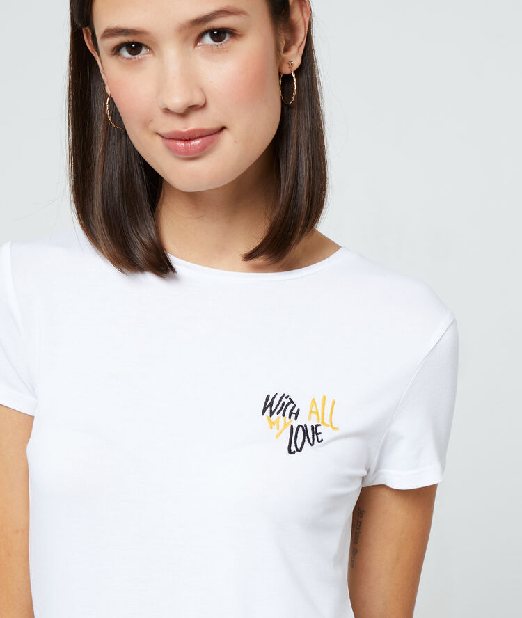 Geborduurd t-shirt 'with all my love' ecru.