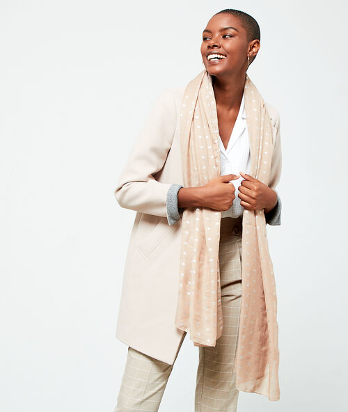 Sjaal met metallic motief beige roze.